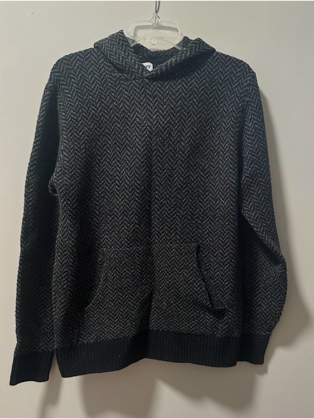 Men’s Old Navy Black Herringbone Crewneck Sweater Hoodie